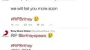 “Britney meninggal karena kecelakaan! Kami akan memberi tahu kalian lebih lanjut #RIPBritney,” tulis akun Twitter Sony Music. (doc.mirror.co.uk)