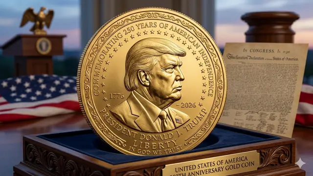 Ilustrasi koin emas 24 karat bergambar Presiden AS Donald Trump. (Foto by AI)