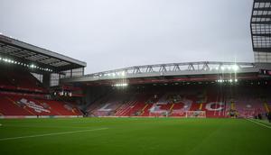 Pemandangan umum stadion menjelang pertandingan&nbsp;Premier League Inggris antara Liverpool dan Aston Villa di Anfield, Liverpool, Inggris barat laut, pada 11 Desember 2021. (Oli SCARFF/AFP)
