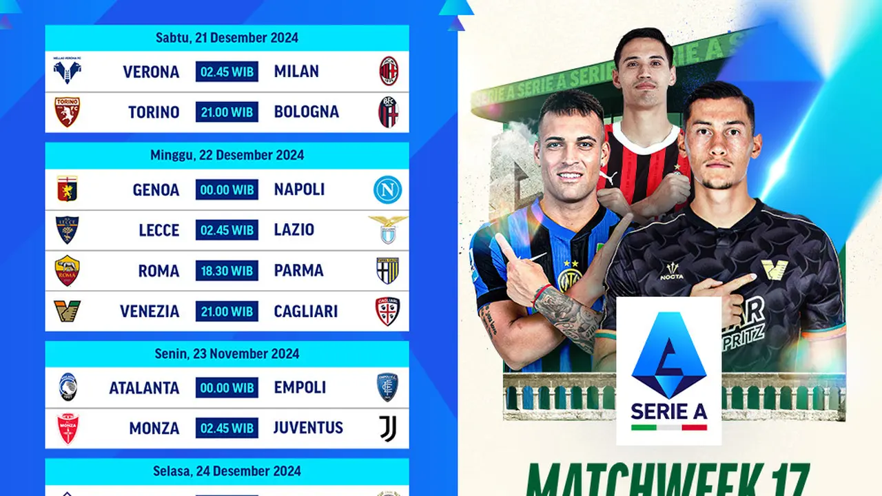 Jadwal Pertandingan Liga Italia 2024/25 Matchweek 17 di Vidio.