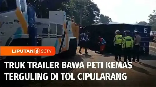VIDEO: Truk Kontainer Angkut 12 Ton Benang Terguling di Tol Cipularang, Macet Sepanjang 8 Km