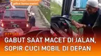 Aksi kocak ditunjukkan oleh seorang sopir bus ketika jalanan macet menarik perhatian