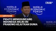 Presiden Prabowo Subianto memberikan sambutannya saat World Economic Forum, yang dihadiri sejumlah pemimpin negara. Salah satunya Presiden Amerika Serikat Donald Trump.