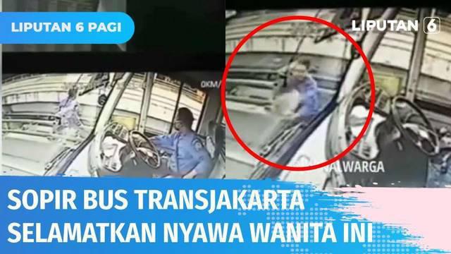 Beginilah aksi heroik sopir bus Transjakarta menggagalkan aksi percobaan bunuh diri seorang wanita di jalan layang Jembatan 3, Penjaringan. Meski tengah bertugas Khaerun dengan sigap menyelamatkan wanita yang nyaris loncat.