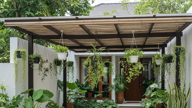 Carport Kayu Alami yang Menyatu dengan Taman Rumah