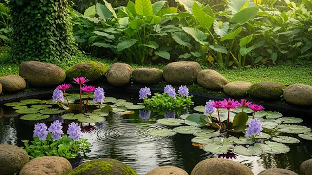 Taman Air Mini dengan Kolam dan Tanaman Akuatik