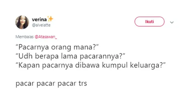 Cuitan kocak (Sumber: Twitter/alvelatte)