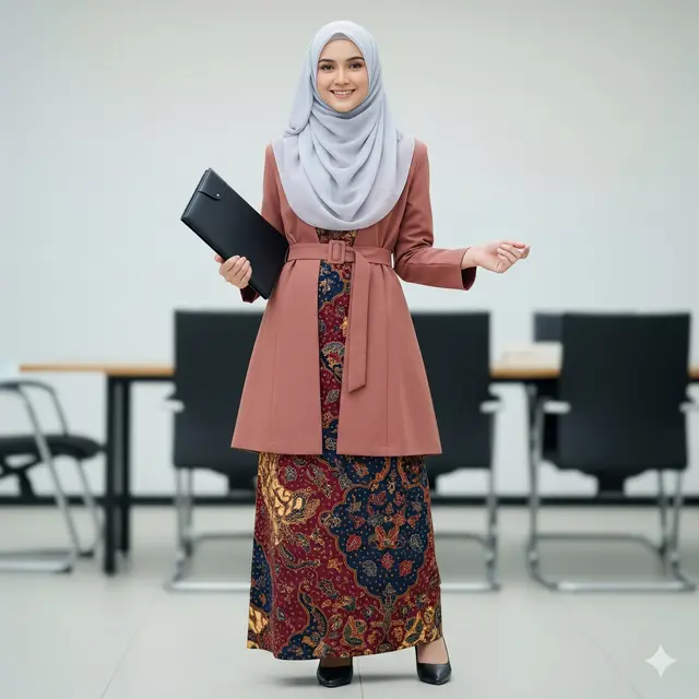 Gamis Batik Panjang + Blazer Tunik Terbuka