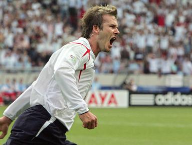 David Beckham mencetak gol terakhirnya di Piala Dunia bersama Timnas Inggris pada 2006 silam. (AFP/John Macdougall)