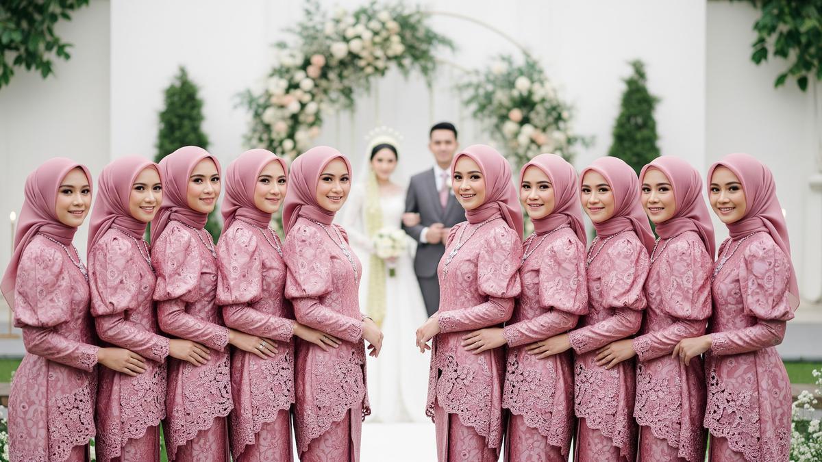 7 Model Gamis Brokat Soft Color Tapi Tetap Tampil Stand Out untuk Bridesmaid Berhijab 2025