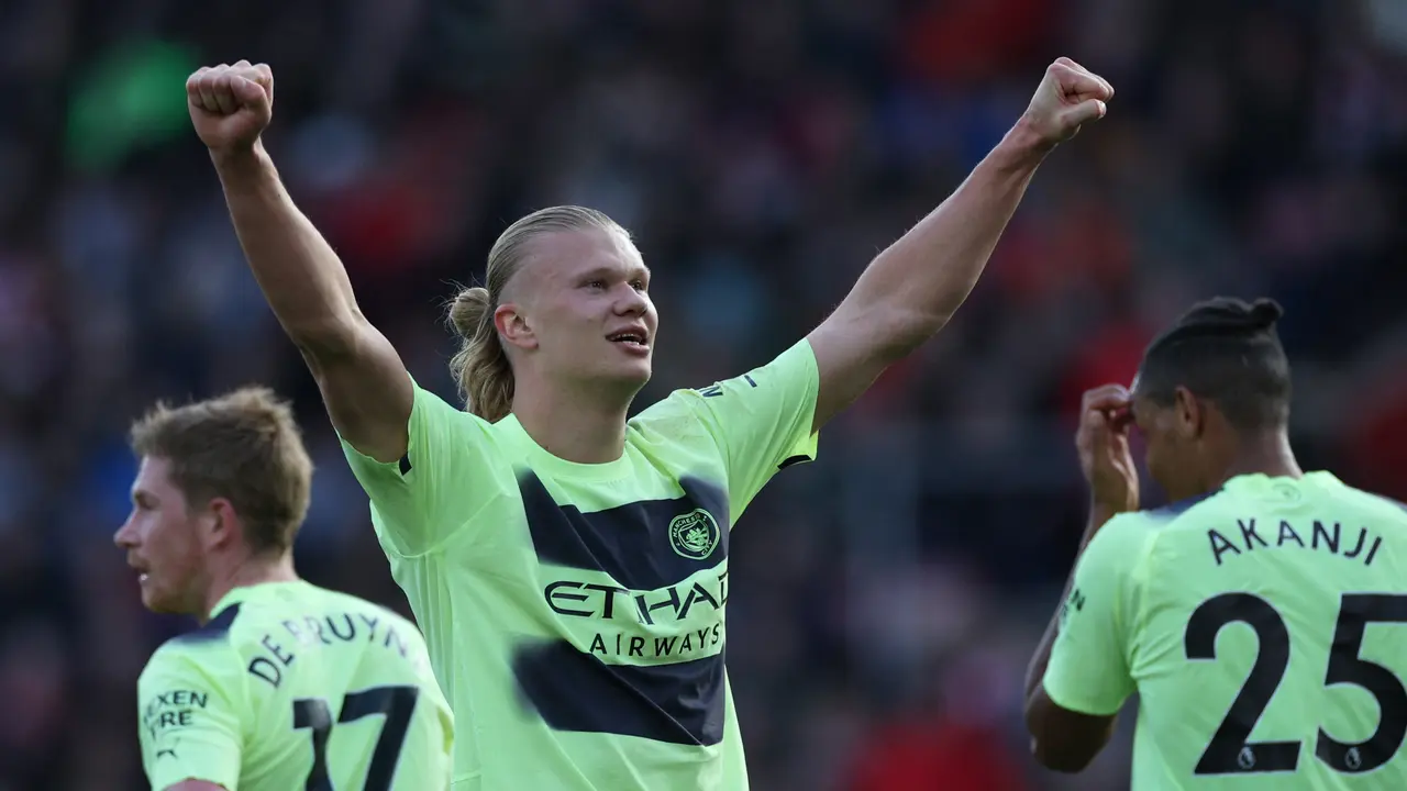 Erling Haaland dalam laga Southampton Vs Manchester City di Premier League 2022/2023