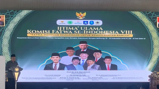 Wapres Ma'ruf Amin, resmi membuka Ijtima Ulama Komisi Fatwa se-Indonesia VIII, di Pondok Pesantren Bahrul Ulum Islamic Center, Sungai Liat, Bangka, Bangka Belitung, Rabu (29/5/2024).