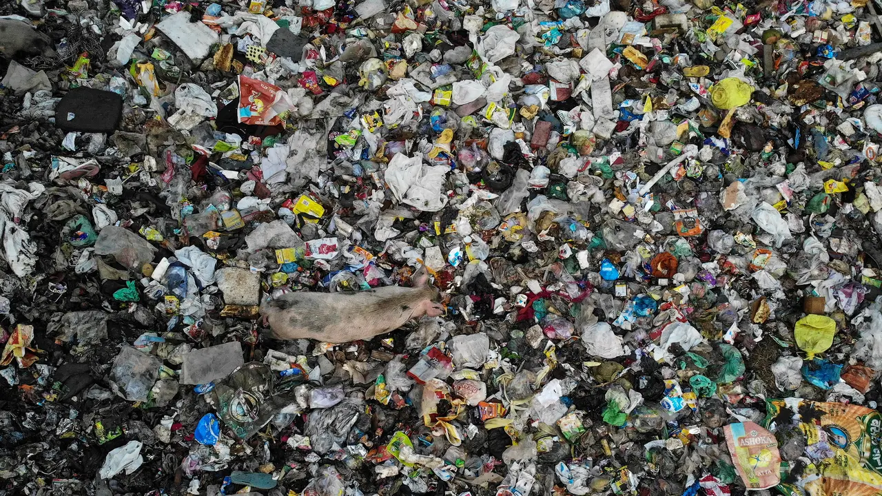 Kotornya Saluran Air Penuh Sampah di New Delhi
