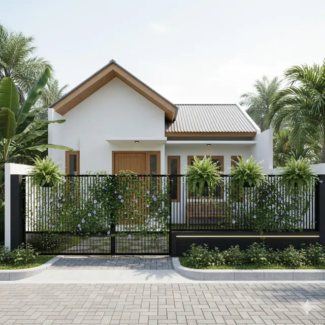 Model Rumah Kecil Tapi Luas dengan Pagar Tanaman Hijau