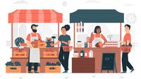 Ilustrasi pasar tradisional, jual beli, transaksi ekonomi. (Image by storyset on Freepik)