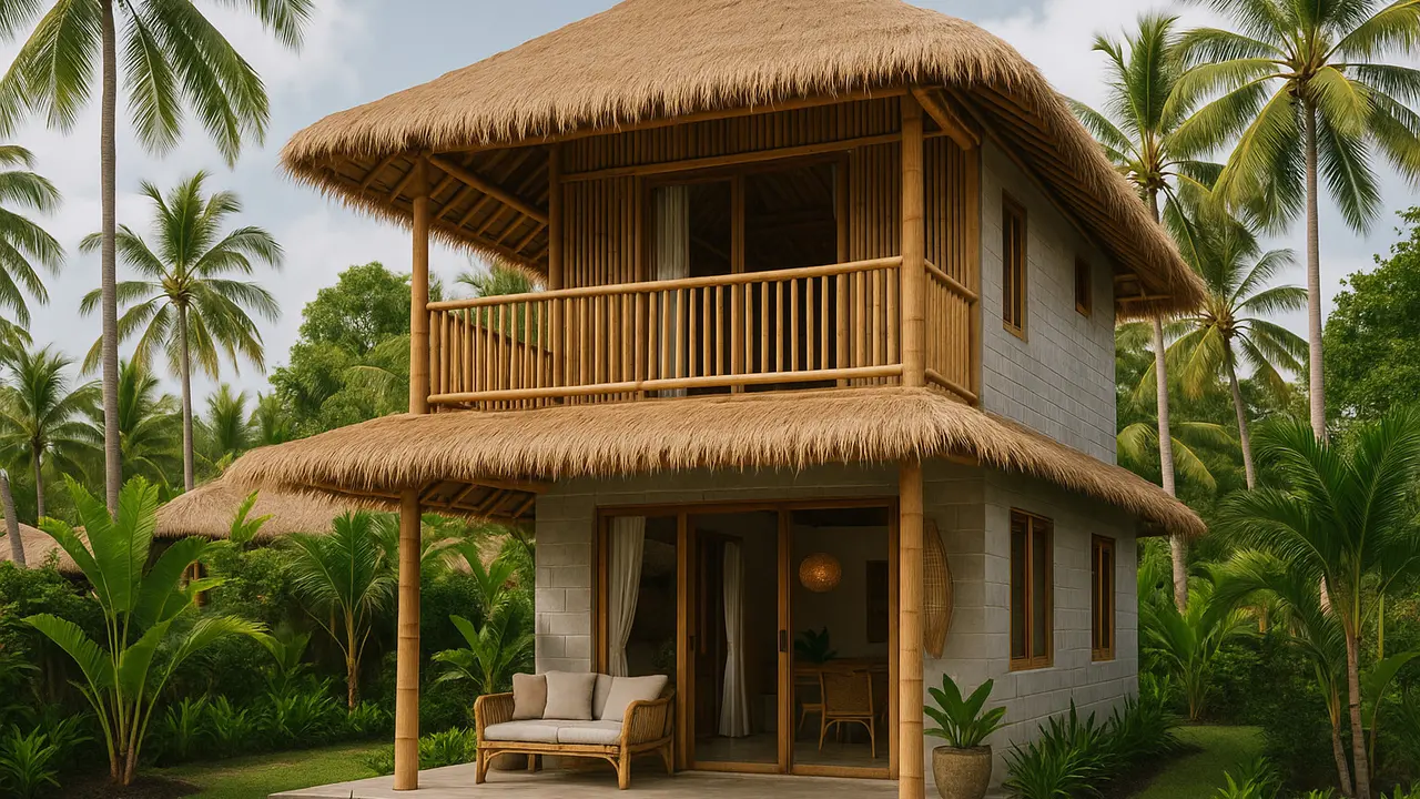 Model Rumah Bambu dan Batako Dua Lantai (Foto: ChatGPT)