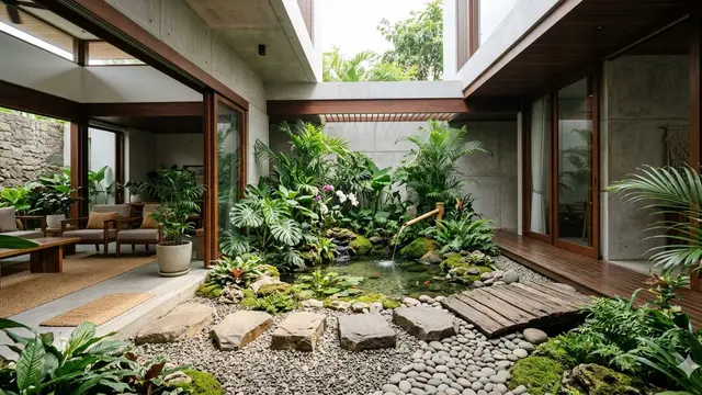 Desain Rumah Sejuk dengan Kolam Air Mini (Foto: Gemini AI)