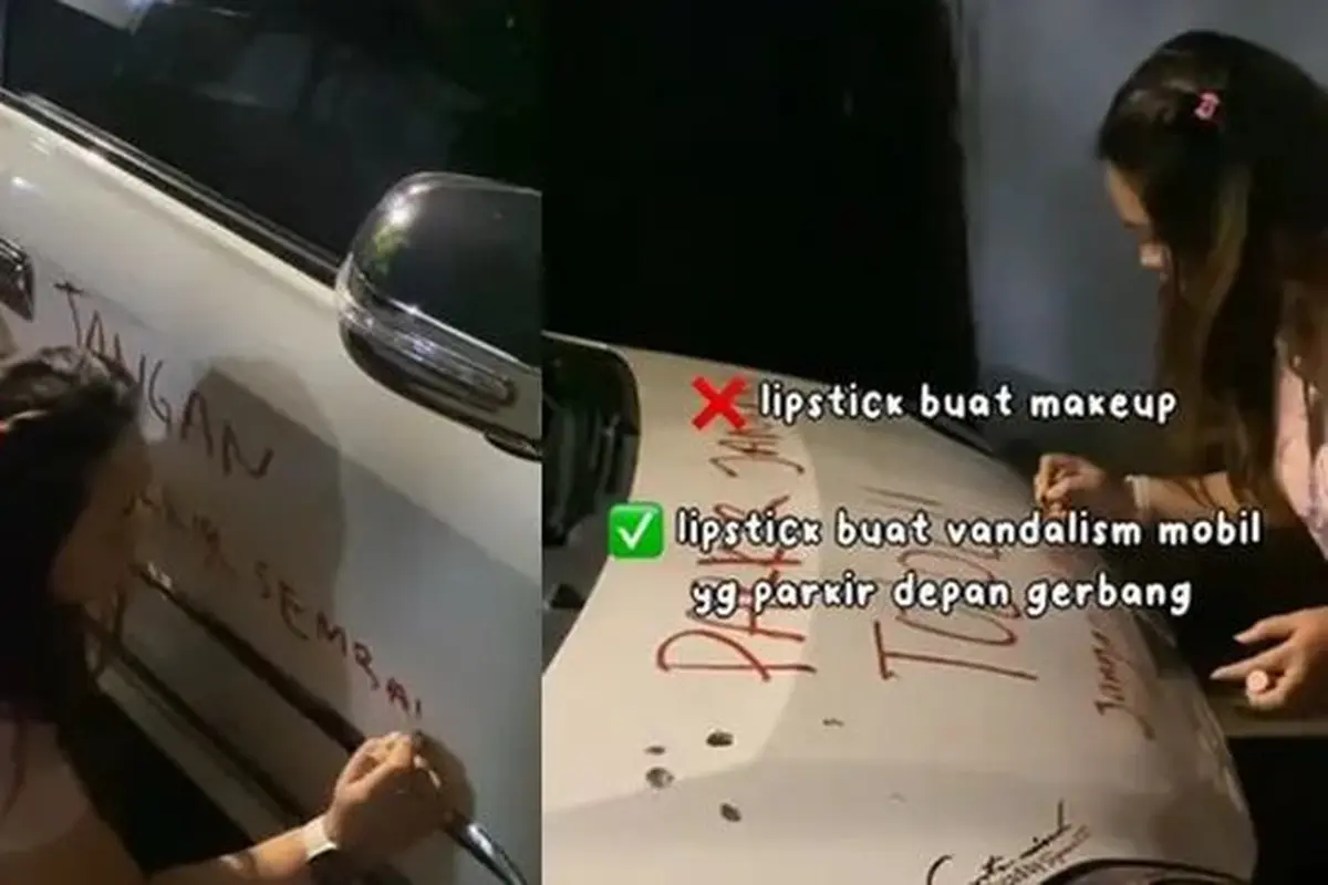 Wanita Ini Rela Habiskan Lipstik untuk Meluapkan Kekesalan pada Mobil Parkir Sembarangan