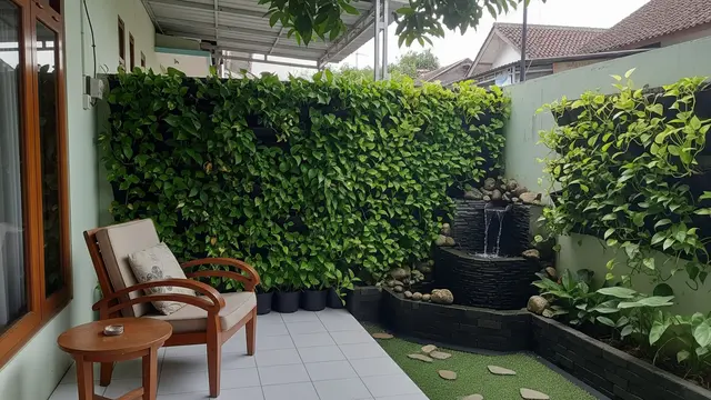 Desain Teras Sederhana Tanpa Terlihat Sempit, Cocok untuk Santai Sambil Ngeteh di Rumah Model Nuansa Hjau dengan Taman Vertikal