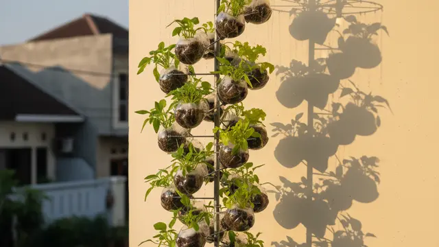 Kebun Gantung dari Botol Bekas untuk Rumah Tanpa Tanah. AI