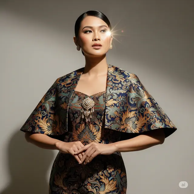 Model Dress Batik Brokat Layer Cape Elegan