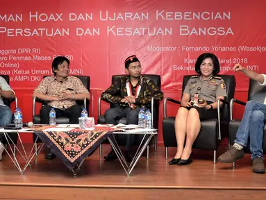 Suasana diskusi publik terbatas Perhimpunan Indonesia Tionghoa dengan tema Ancaman Hoax dan Ujaran Kebencian Bagi Persatuan dan Kesatuan Bangsa di Jakarta, Kamis (29/3). (Liputan6.com/Pool/Indra)