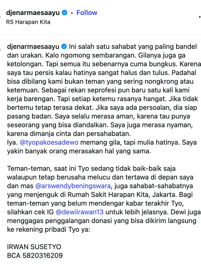 Unggahan Djenar Maesa Ayu. (Foto: Dok. Instagram @djenarmaesaayu)