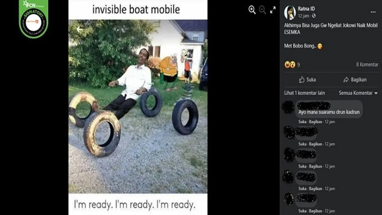 Gambar Tangkapan Layar Foto yang Diklaim Presiden Jokowi Naik Mobil Esemka (sumber: Facebook)