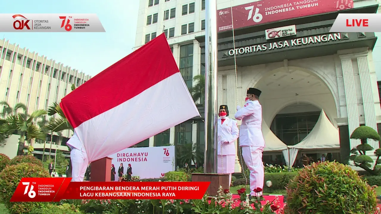 Upacara Perayaan HUT Kemerdekaan RI yang digelar Otoritas Jasa Keuangan (OJK) secara virtual, Selasa (17/8/2021).
