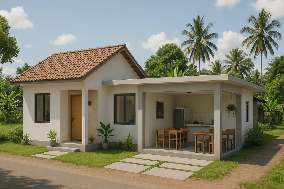 Desain Rumah di Desa Dengan Warung Makan Kecil, Kenalkan Kesyahduan Kampung Jadul Kepada Gen-Z/via ChatGPT
