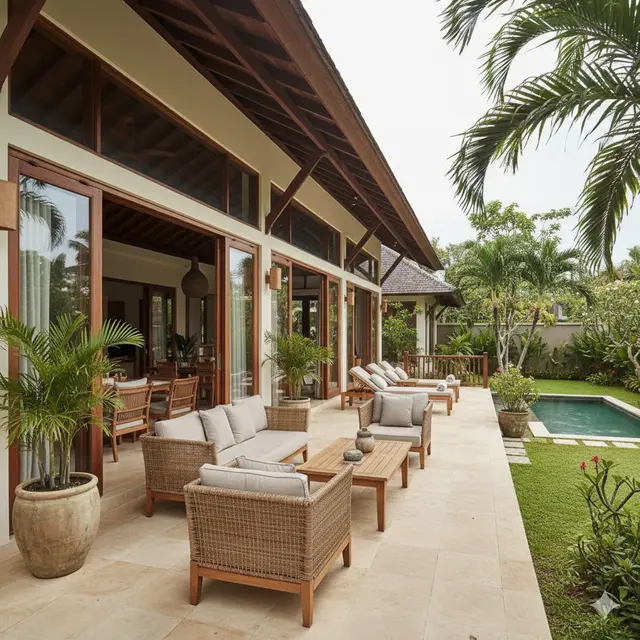 Model Rumah 1 Lantai dengan Teras Luas Bergaya Resort
