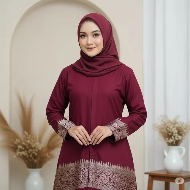 Gamis Brokat Pinggiran Duo Warna