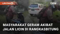 Pengendara motor tergelincir di jalan licin Palayangan Cimarga, Rangkasbitung-Leuwidamar. Kecelakaan ini terjadi pada Jumat (26/7/2024)