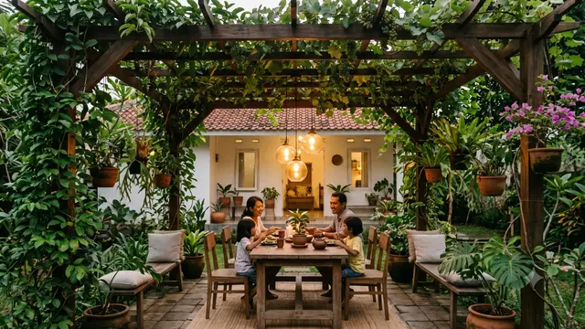 Inspirasi Pergola dengan Lampu Gantung