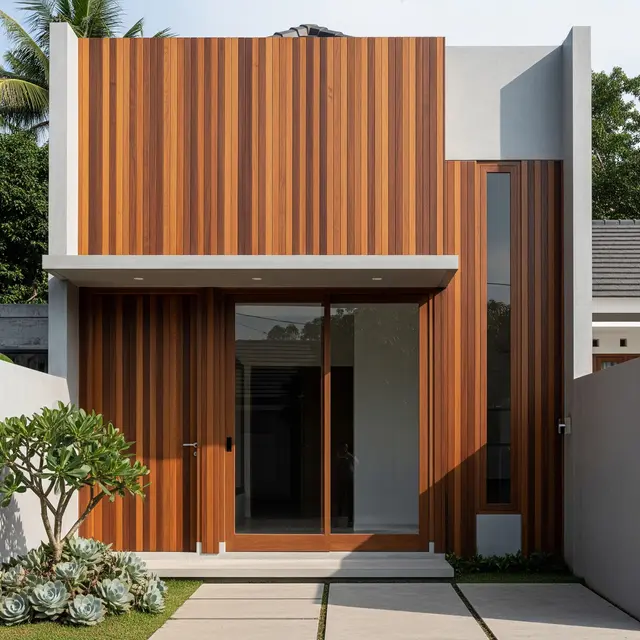 9 Desain Tampak Depan Rumah Minimalis Modern dengan Perpaduan Kayu, Hangat dan Elegan