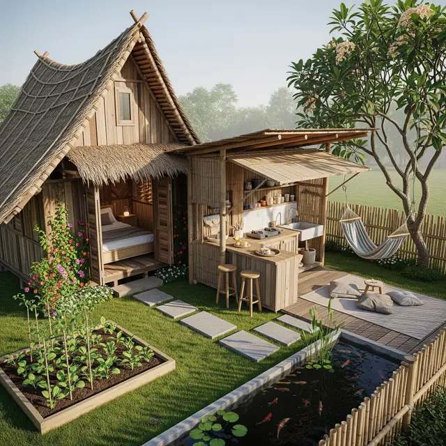 Rumah Kampung 1 Kamar dengan Dapur Terbuka (Gemini AI)