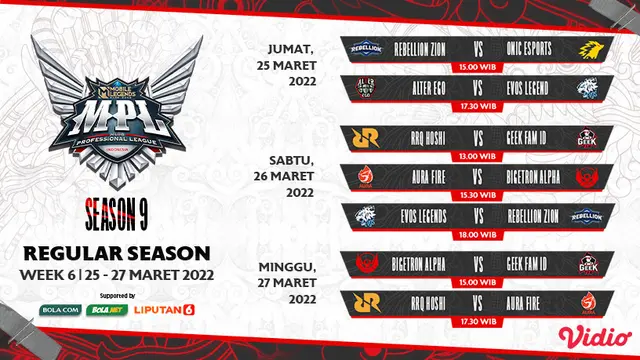 Saksikan Live Streaming Pertandingan MPL ID Season 9 Pekan Keenam di Vidio