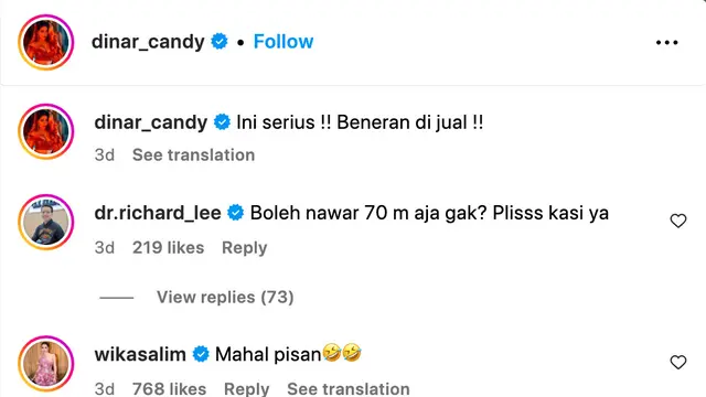 Unggahan Dinar Candy. (Foto: Dok. Instagram @dinar_candy)