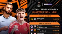 Jadwal dan link streaming Liga Europa 2024/25 quarter final di Vidio. Saksikan dan dukung tim jagoan kalian di ajang Liga Europa 2024/25 pada babak quarter final hanya di layanan OTT Vidio. (sum. doc. vidio.com)