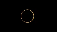 Akibatnya Bulan tampak sedikit lebih kecil dan sedikit lebih besar. Nah, Gerhana Matahari Cincin Api terjadi ketika Bulan tampak relatif kecil di langit. Karena itu, gerhana ini sehingga tidak sepenuhnya menutupi piringan Matahari. Dari situlah tampak 'cincin' luar tipis yang disebut cincin api (ring of fire). (AP Photo/Ivan Valencia)