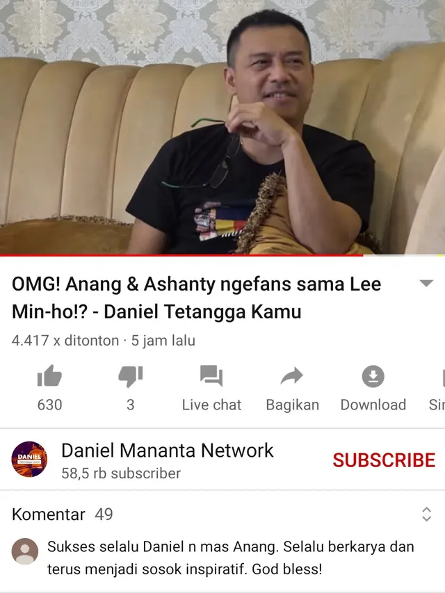 Unggahan Daniel Mananta. (Foto: YouTube Daniel Mananta Network)