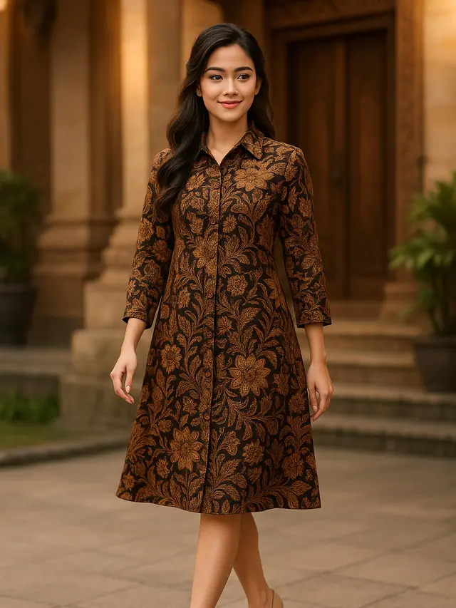 Model Tunik Batik Kancing Depan Terbaru