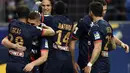 Edinson Cavani menjadi pahlawan PSG ketika mengalahkan Lyon di Final Piala Perancis, Sabtu (19/4/2014)(AFP Photo/Franck Fife).