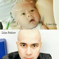 Raffi Ahmad dan Rafathar botak. (Instagram @raffinagita1717)