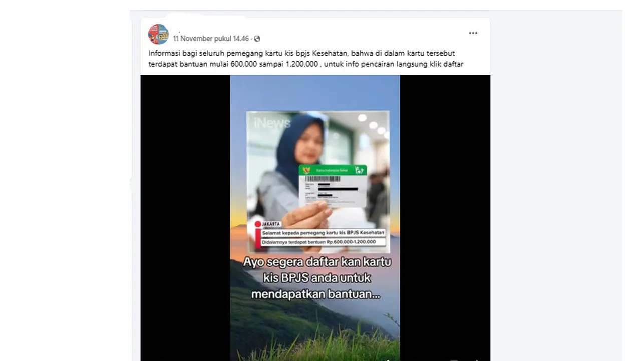 Tangkapan layar klaim link pencairan kartu KIS BPJS Kesehatan mulai Rp 600 ribu - Rp 1,2 juta