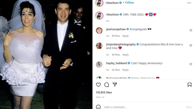 Foto pernikahan Rita Wilson dan Tom Hanks. (Instagram/ ritawilson)