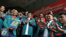Ketua Umum Partai Idaman Rhoma Irama didampingi sejumlah kader Partai Idaman datang ke Kementerian Hukum dan Hak Asasi Manusia di Jakarta, Jumat (29/7). (Liputan6.com/Johan Tallo)