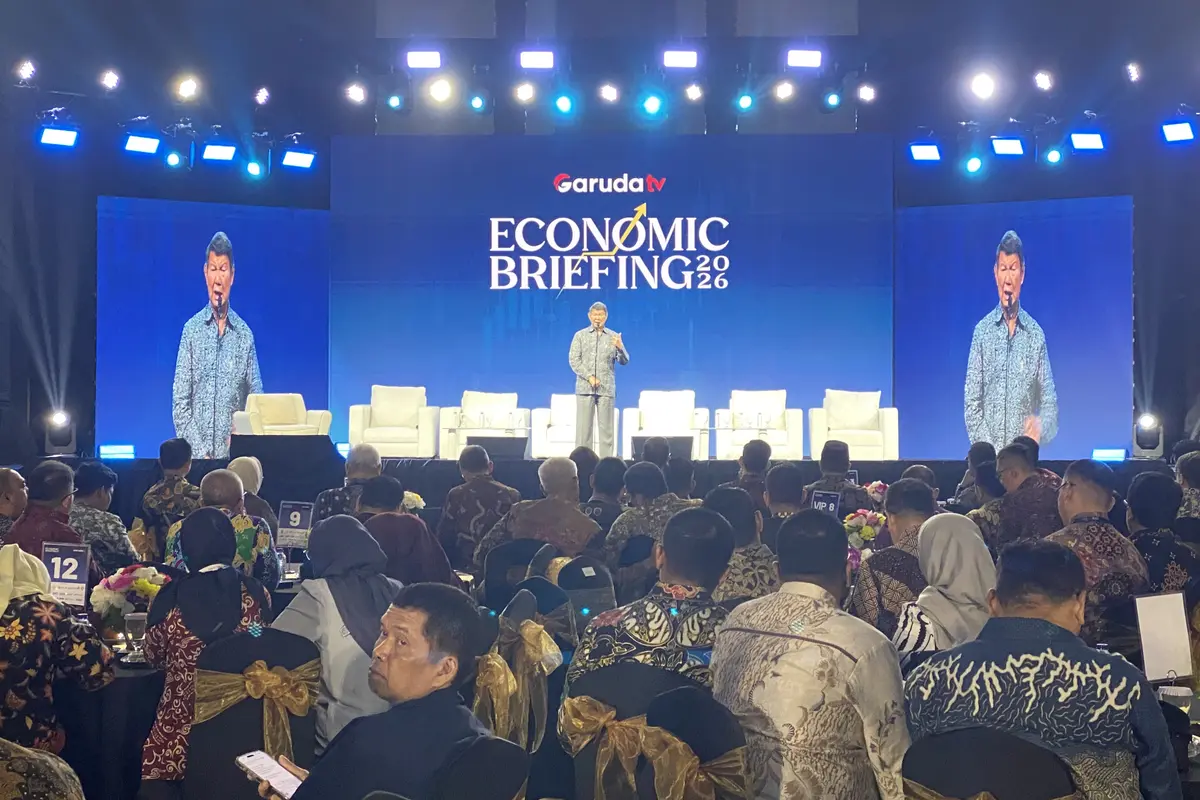 Utusan Khusus Presiden Bidang Iklim dan Energi, Hashim Djojohadikusumo dalam acara Economic Briefing, di Jakarta, Kamis (23/4/2026).