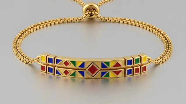Gelang Emas Slider dengan Enamel Geometris