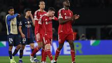 Reaksi para pemain Liverpool usai dibungkam PSG pada leg pertama perempat final Liga Champions 2025/2026. (Anne-Christine POUJOULAT / AFP)